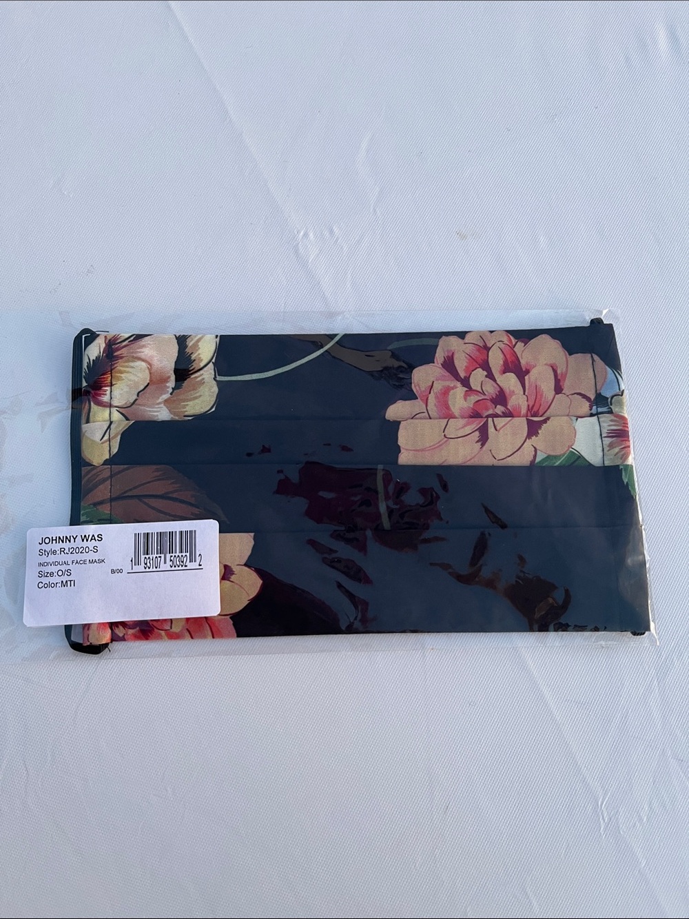 Johnny Was Black Floral Face Mask with Pink Blooms